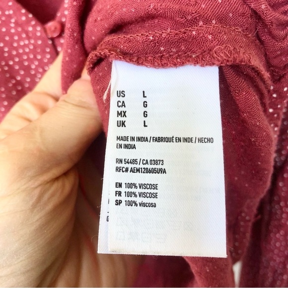 American Eagle Cropped Red Polka Dot Wide Sleeve Top Size Large - Picture 7 of 8